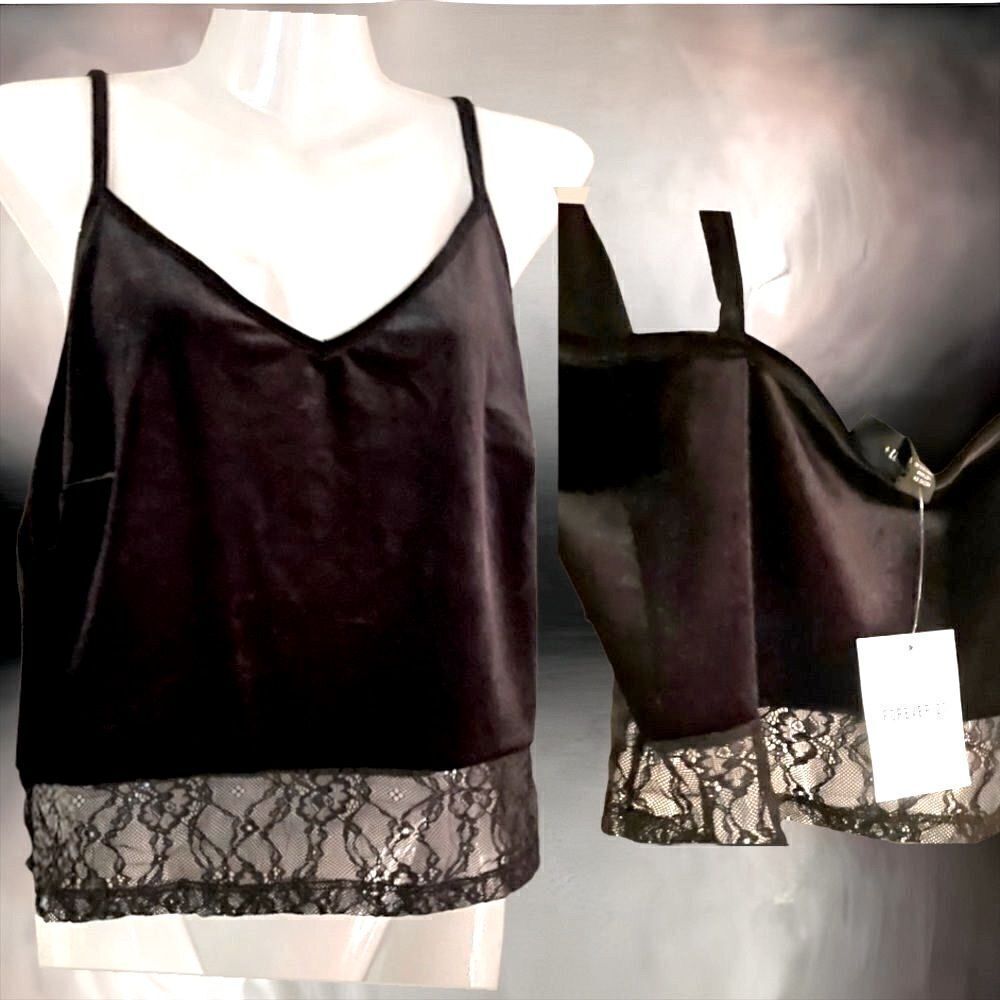 NWT💄Forever 21 Black Velvet & Lace Cami - Black💄 - Picture 4 of 11